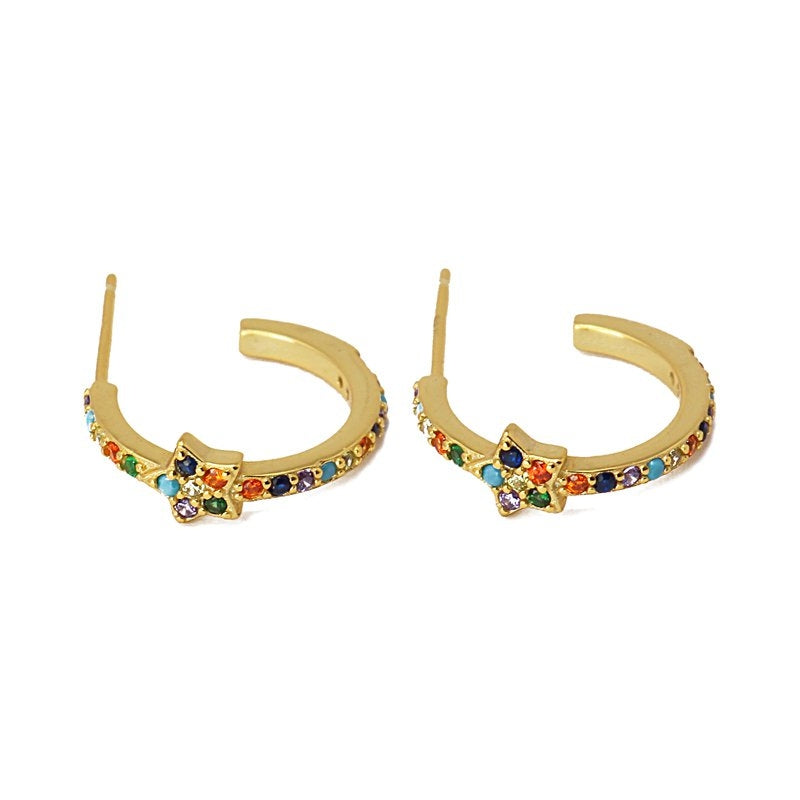 Mini aros plata estrella color