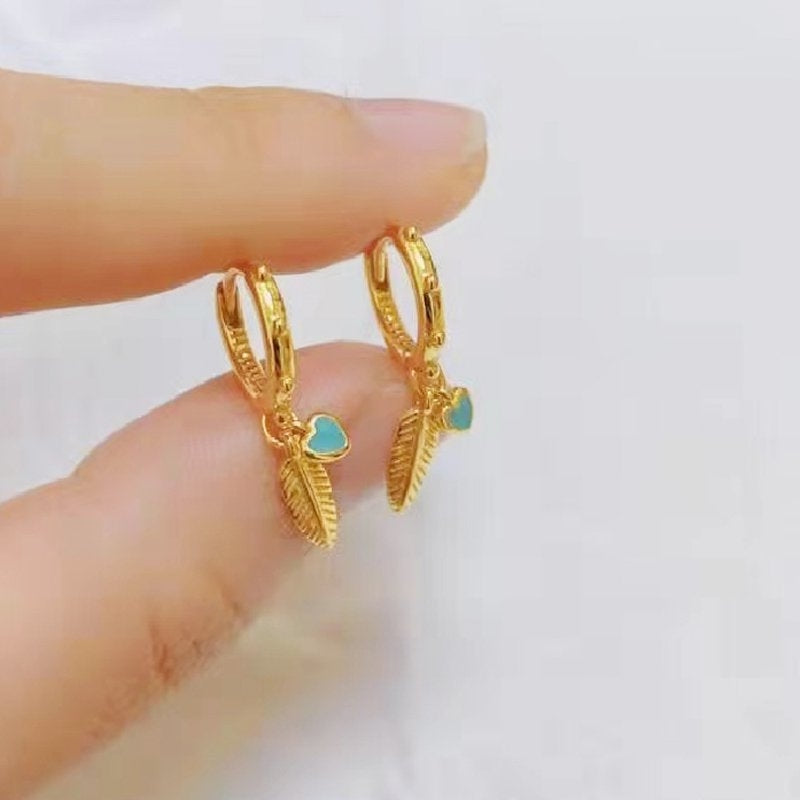 Mini aros plata pluma corazón