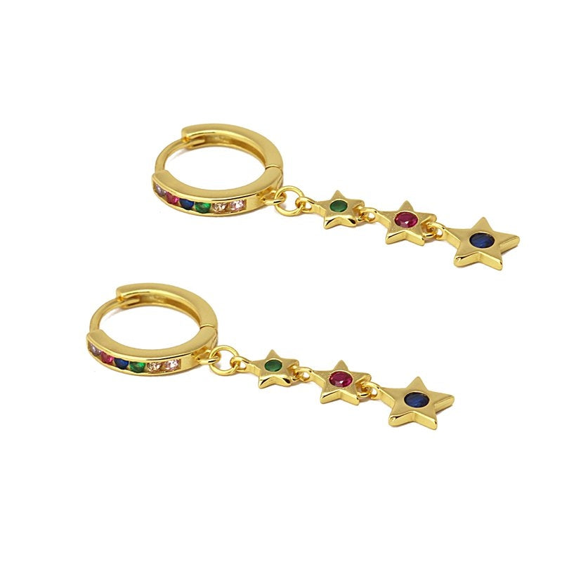 Mini aros plata estrellas dorado