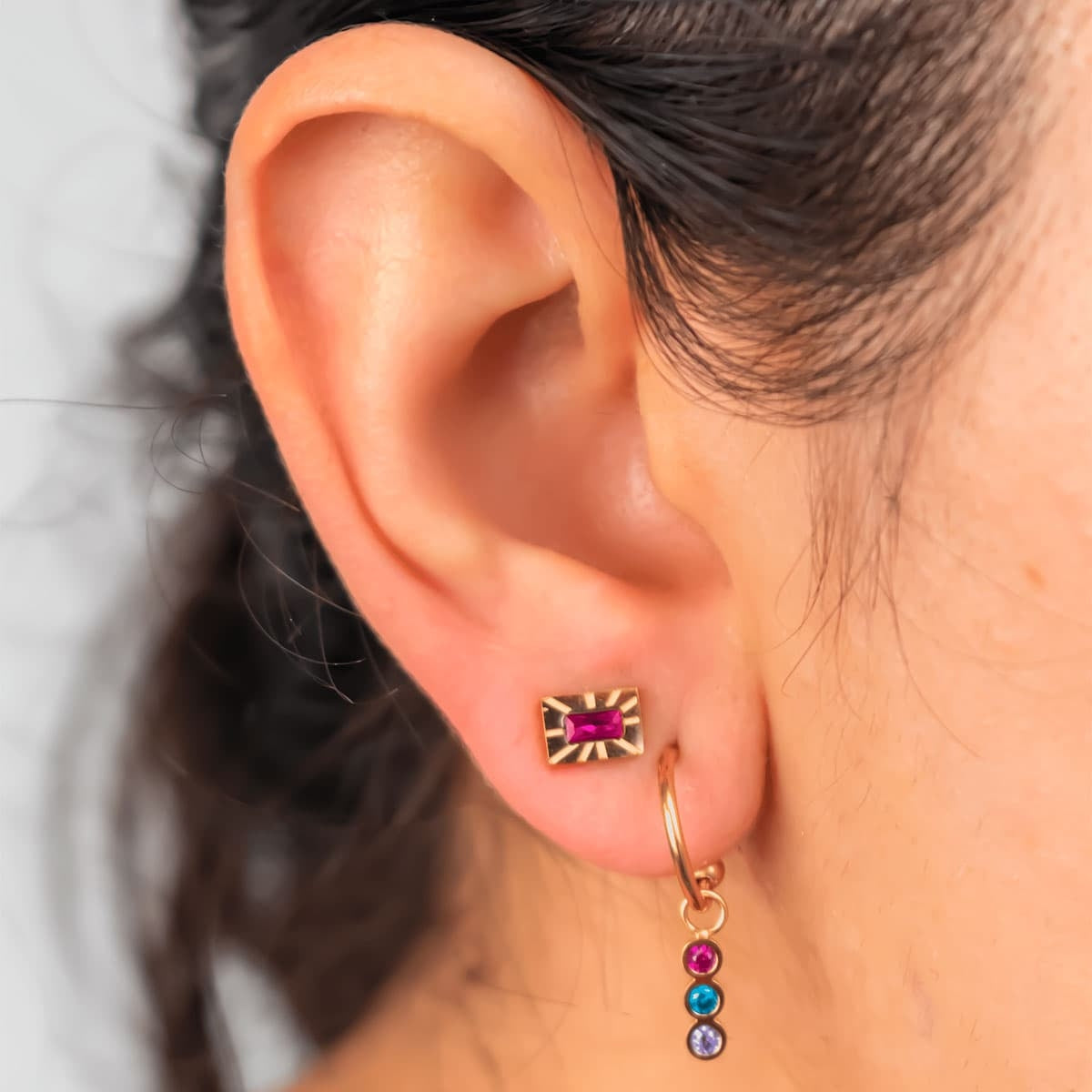 pendientes circonita rectángulo oreja