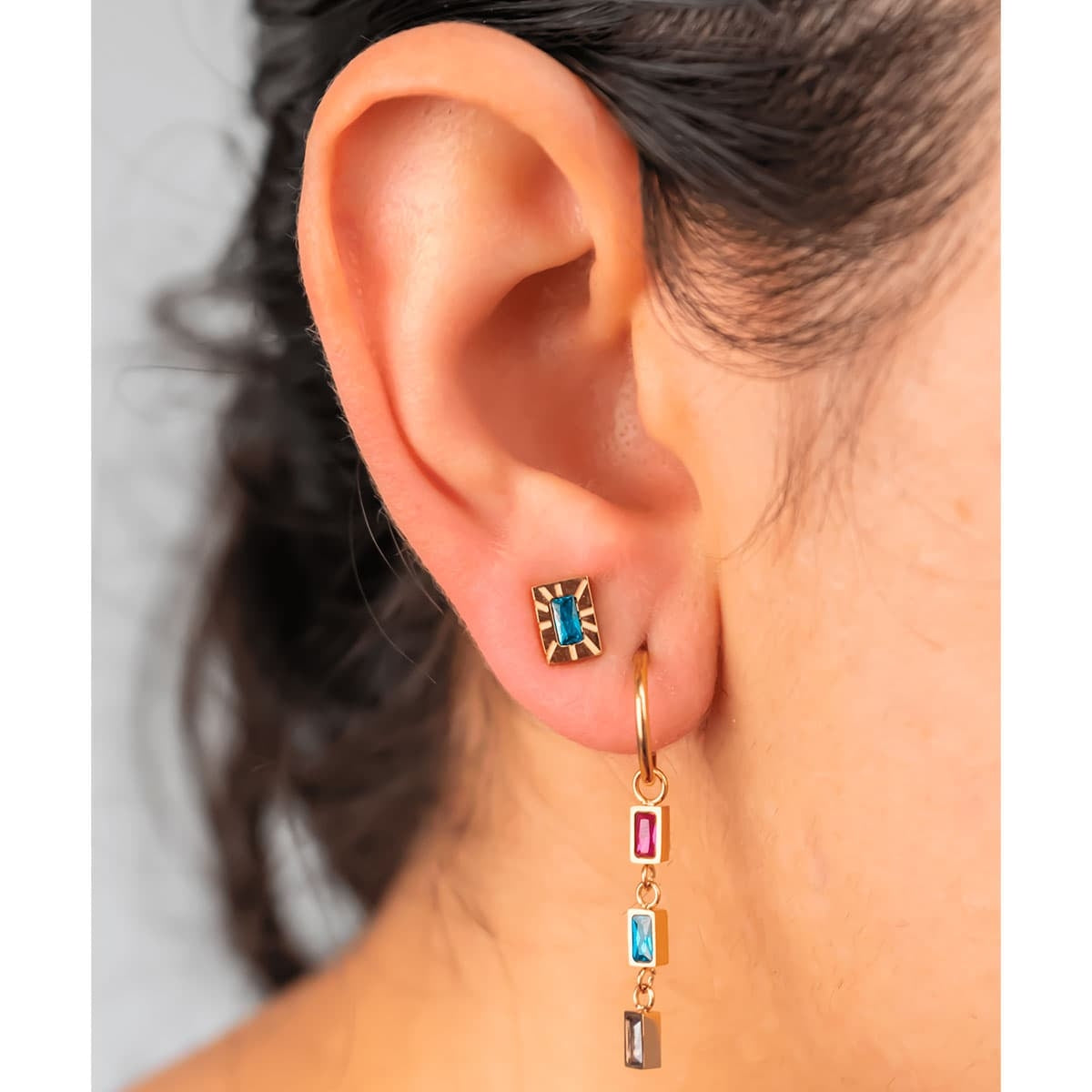 pendientes circonita rectangular oreja