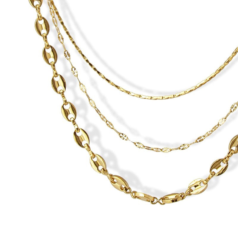 collar anartxy de tres capas de eslabones acero dorado detalle