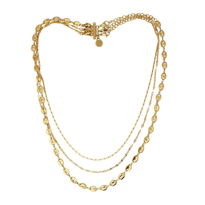 collar anartxy de tres capas de eslabones acero dorado 3