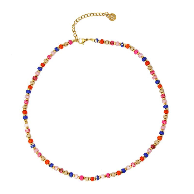 Collar acero quirúrgico dorado piedra