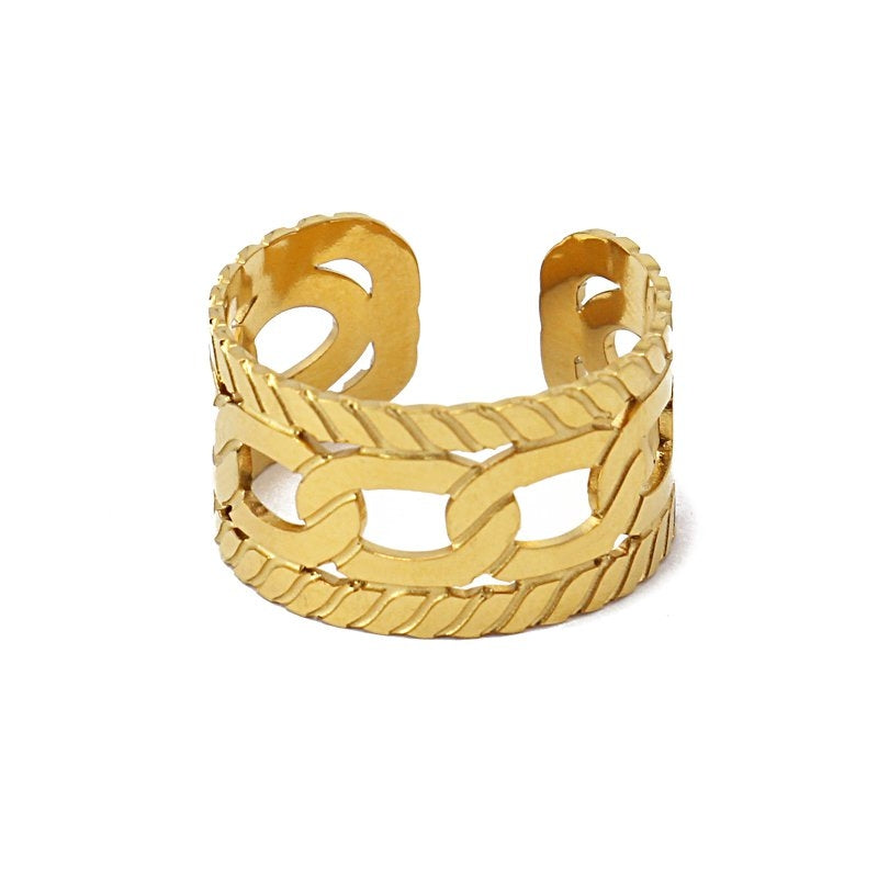 Anillo cadena eslabones soga ajustable acero inoxidable dorado