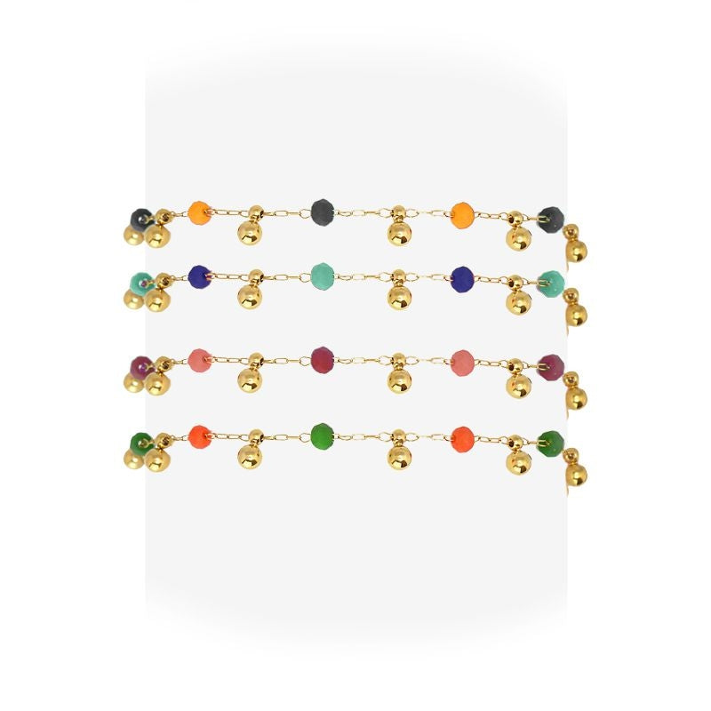 Tobillera multicharm cadena dorado bolas acero inoxidable color rojo rosa turquesa naranja negro