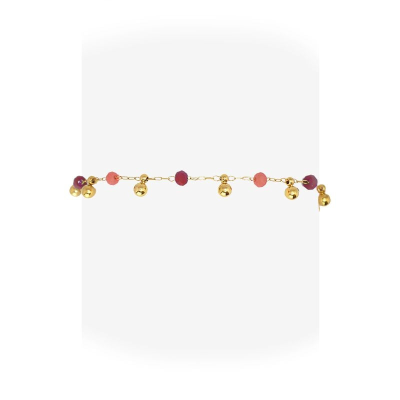 Tobillera multicharm cadena rojo rosa