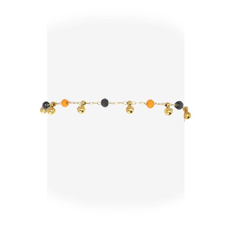 Tobillera multicharm cadena dorado bolas naranja negro