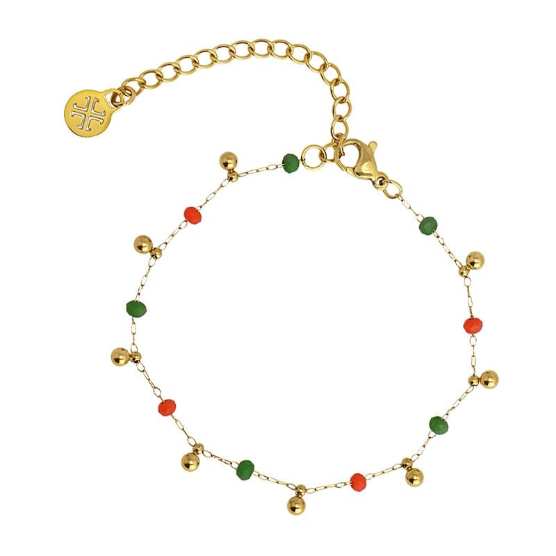 Tobillera multicharm cadena dorado bolas acero turquesa naranja