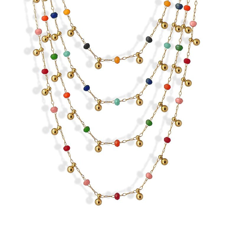Collar multicharm cadena dorado bolas acero inoxidable color rojo rosa turquesa naranja negro