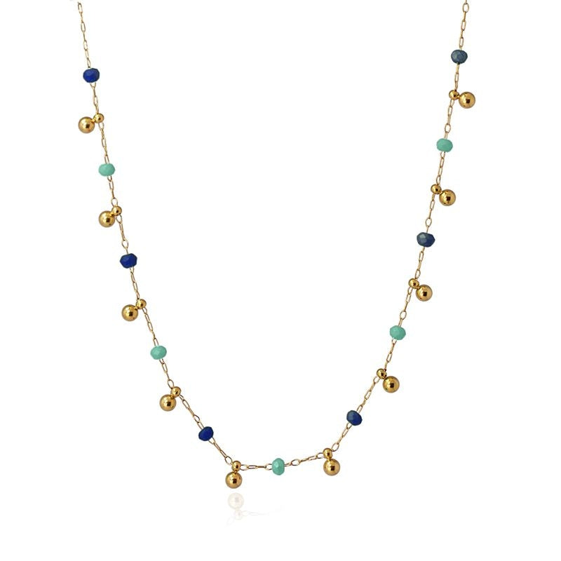 Collar multicharm cadena dorado bolas turquesa negro azul