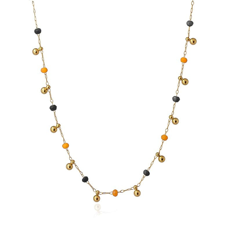 Collar multicharm cadena dorado bolas naranja negro
