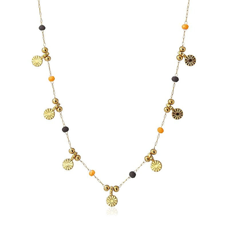 Collar multicharm cadena dorado abalorio cuenta acero inoxidable color naranja negro