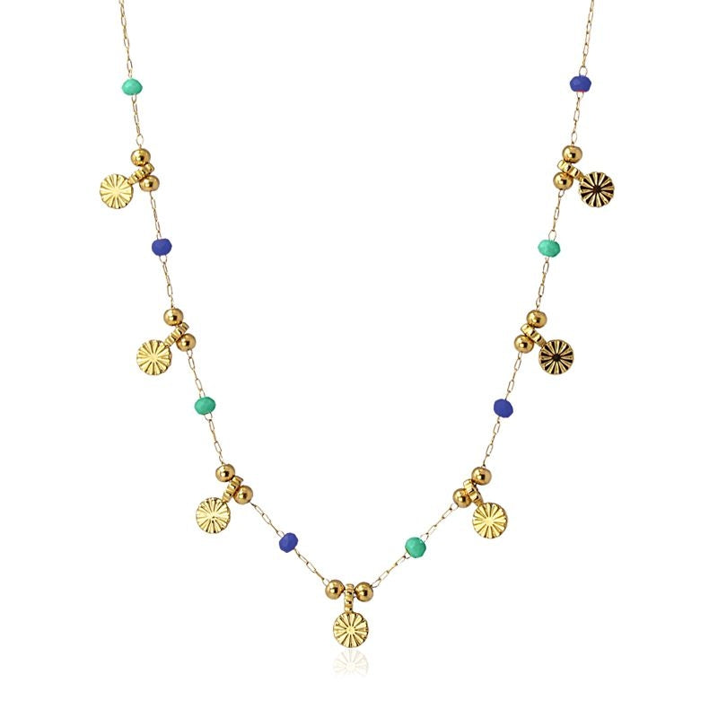 Collar multicharm cadena dorado abalorio cuenta acero inoxidable color turquesa