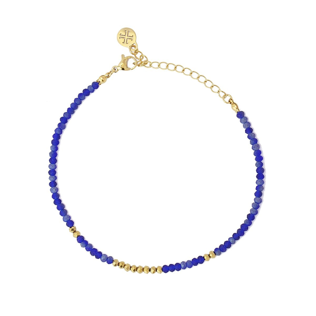Tobillera color cristal color cuentas acero dorado azul