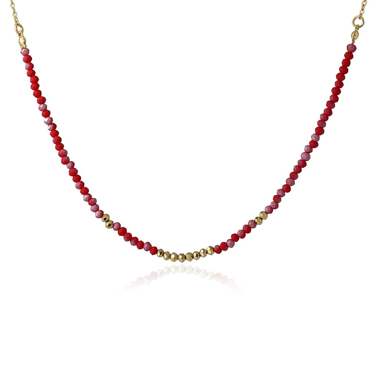 collar color cristal color cuentas acero dorado rojo