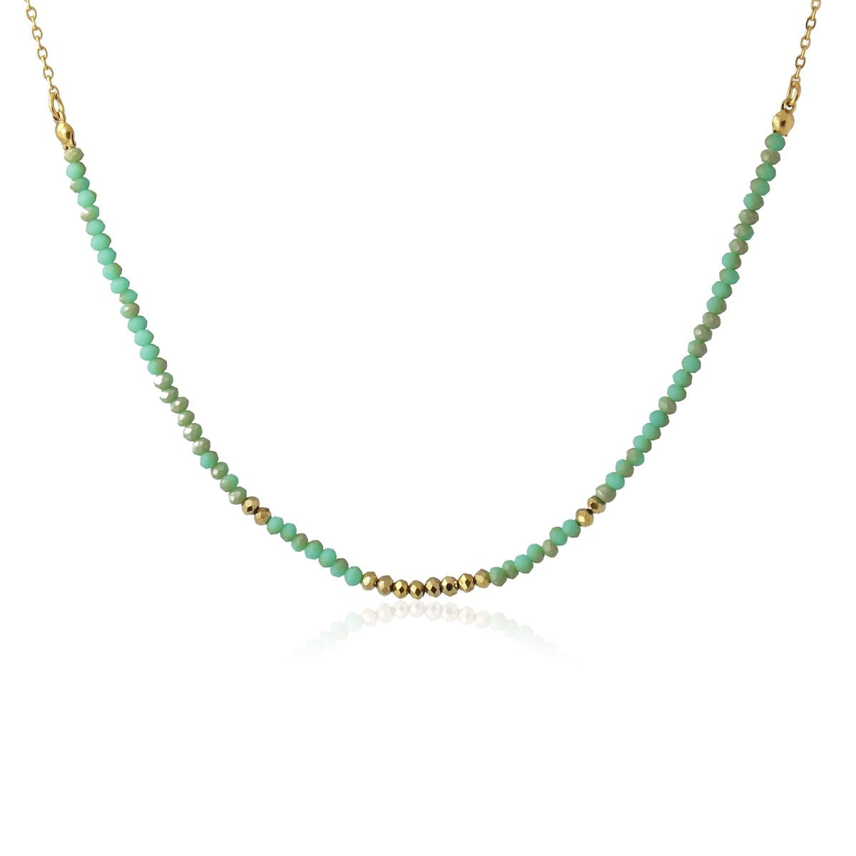 collar color cristal color cuentas acero dorado verde