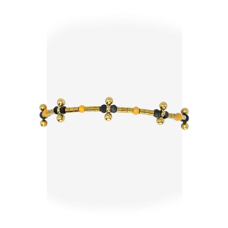 Pulsera hematita color mujer acero dorado naranja negro azul