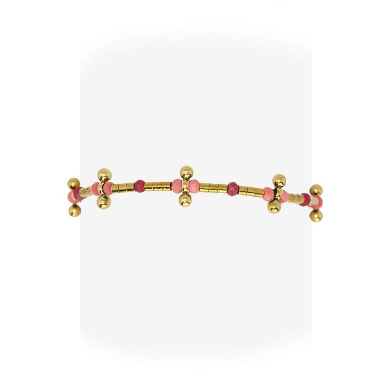 Pulsera hematita color mujer acero dorado rojo naranja