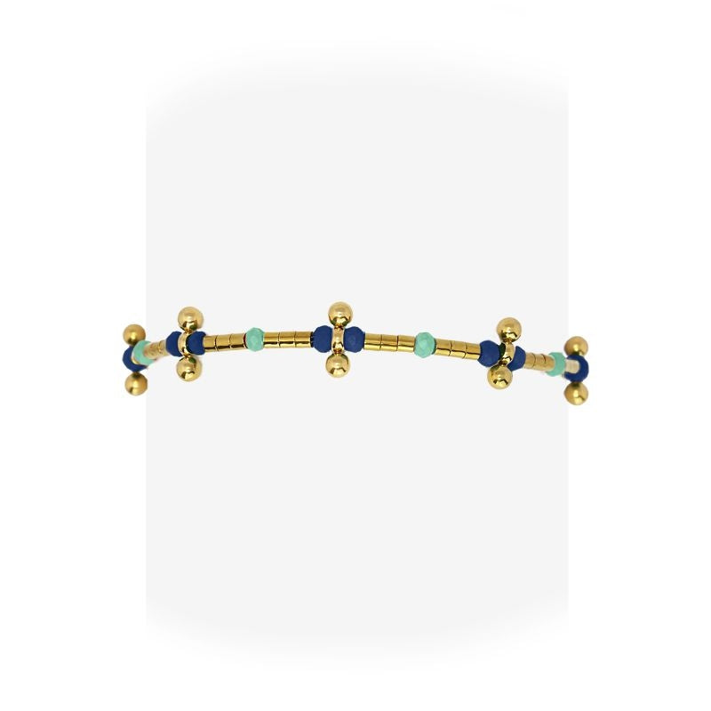 Pulsera hematita color mujer acero dorado verde azul