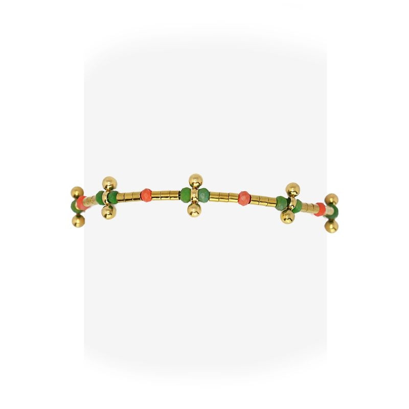 Pulsera hematita color mujer acero dorado verde naranja