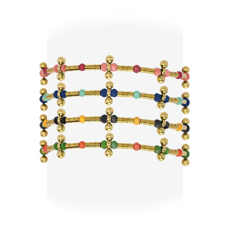 Pulsera hematita color mujer acero dorado rojo verde naranja negro azul