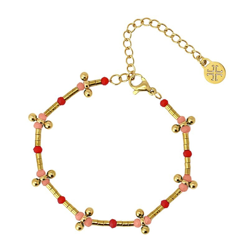 Pulsera hematita color mujer acero dorado rojo naranja