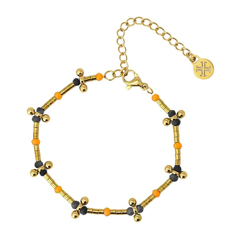 Pulsera hematita color mujer acero dorado naranja negro azul