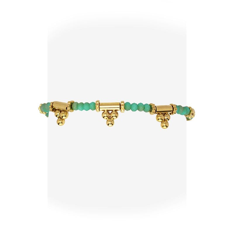 pulsera acero dorado cristal turquesa