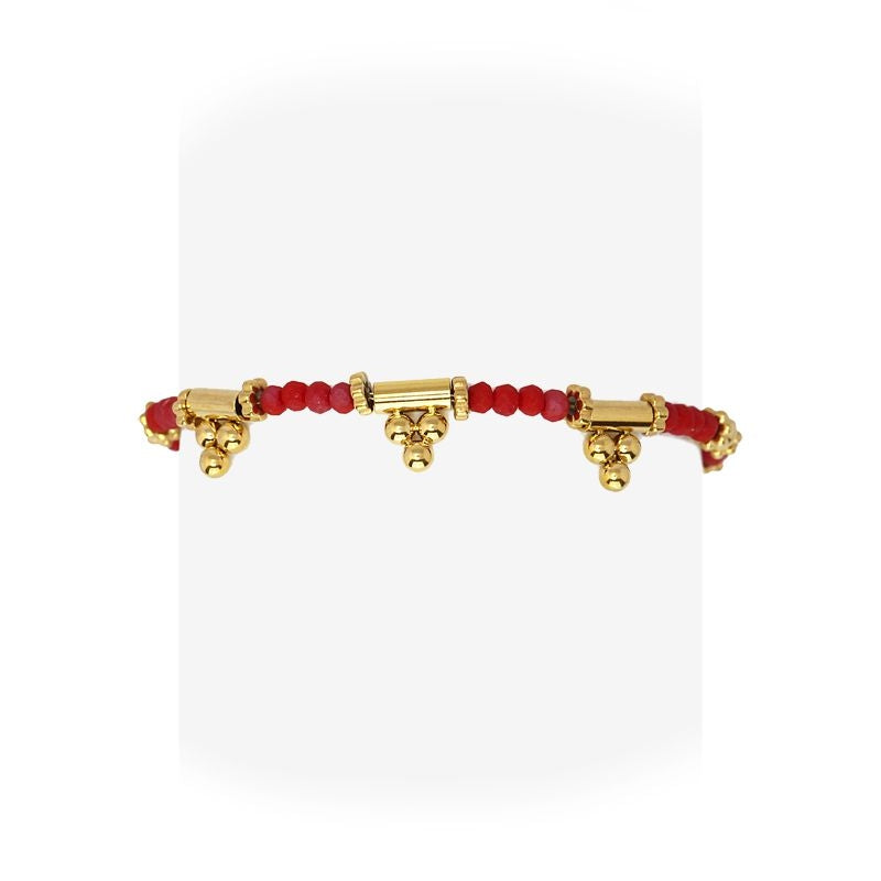 pulsera acero dorado cristal rojo