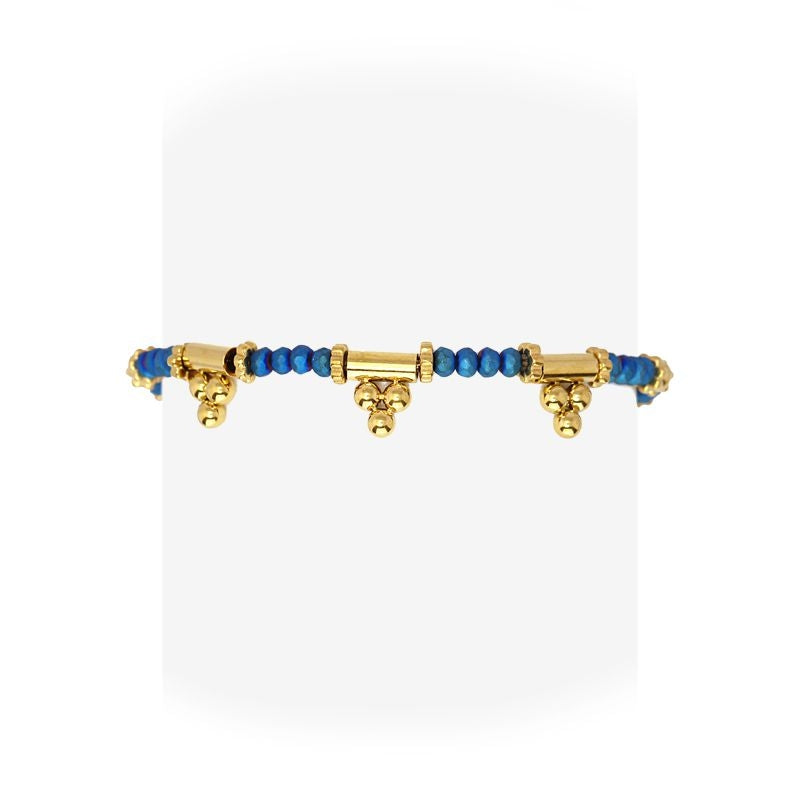pulsera acero dorado cristal azul