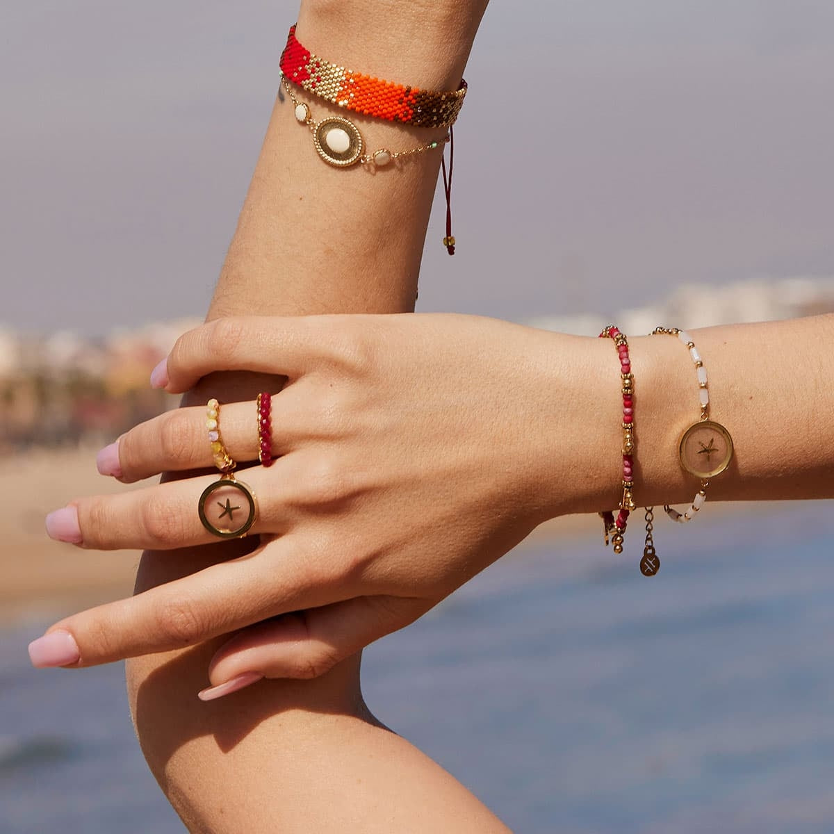anartxy pulsera acero dorado cristal rojo 3