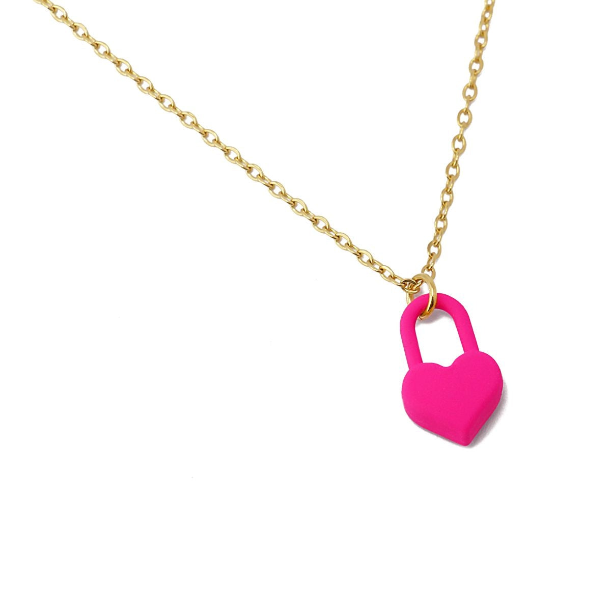 collar acero corazón rosa