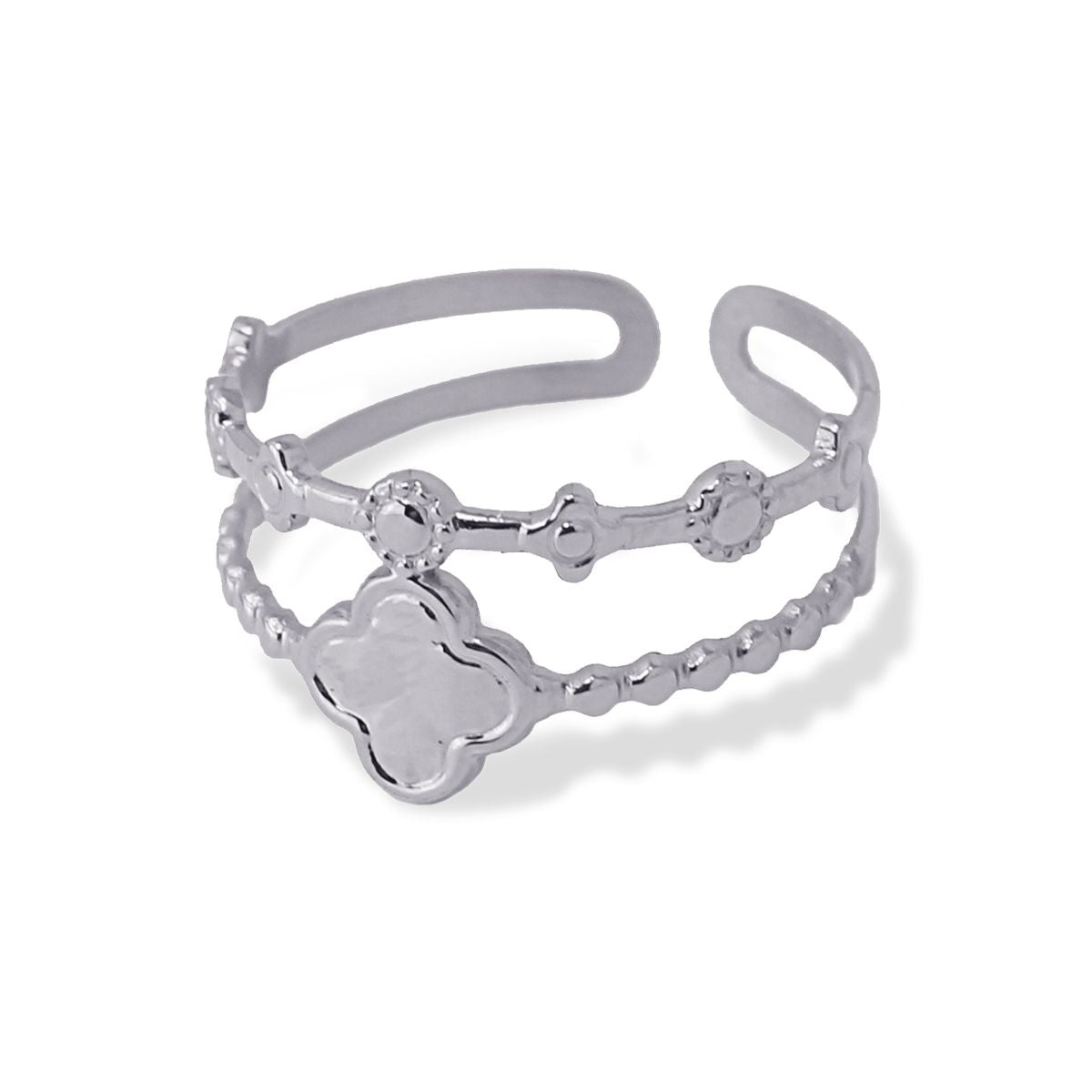 anillo acero flor plateado