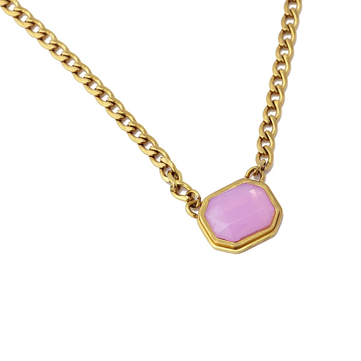 collar acero hexagonal rosa