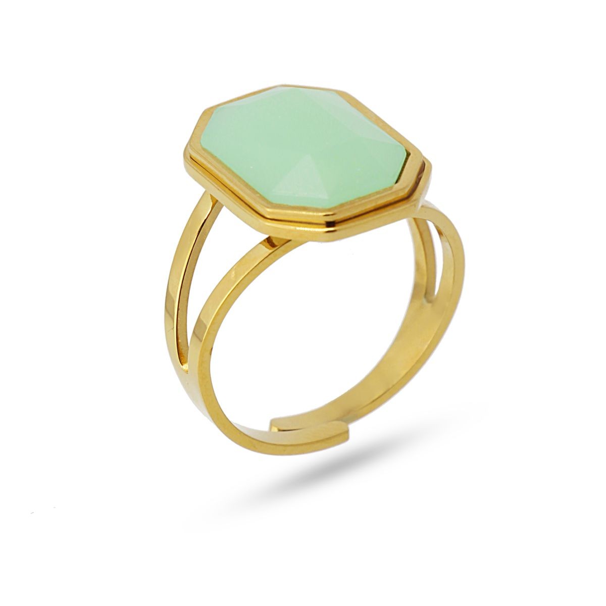 anillo hexagonal acero turquesa