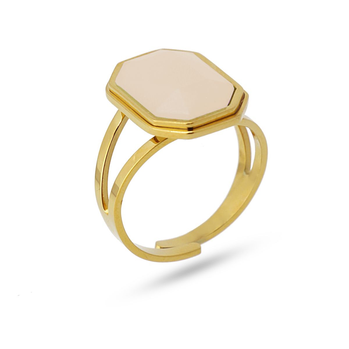 anillo hexagonal acero beige