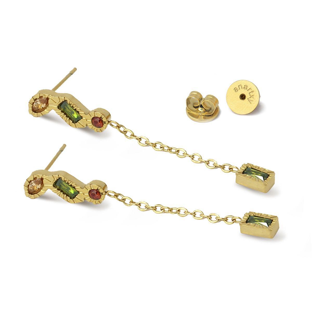 pendientes largos cadena circonitas color