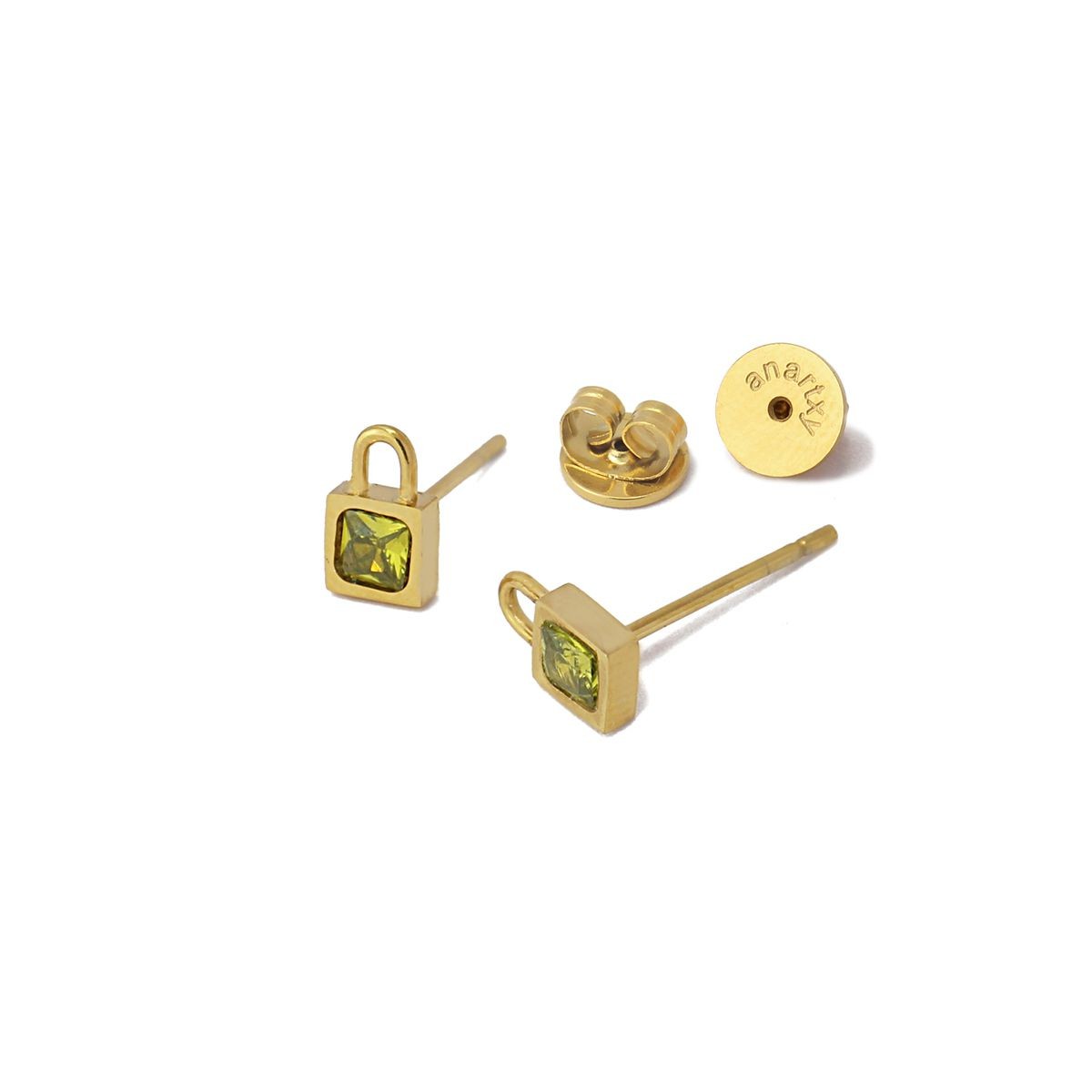 pendientes acero candado circonita verde