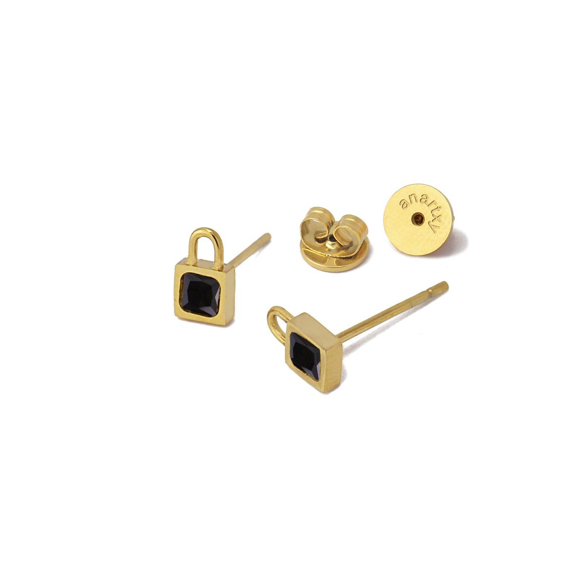 pendientes acero candado circonita negra anartxy