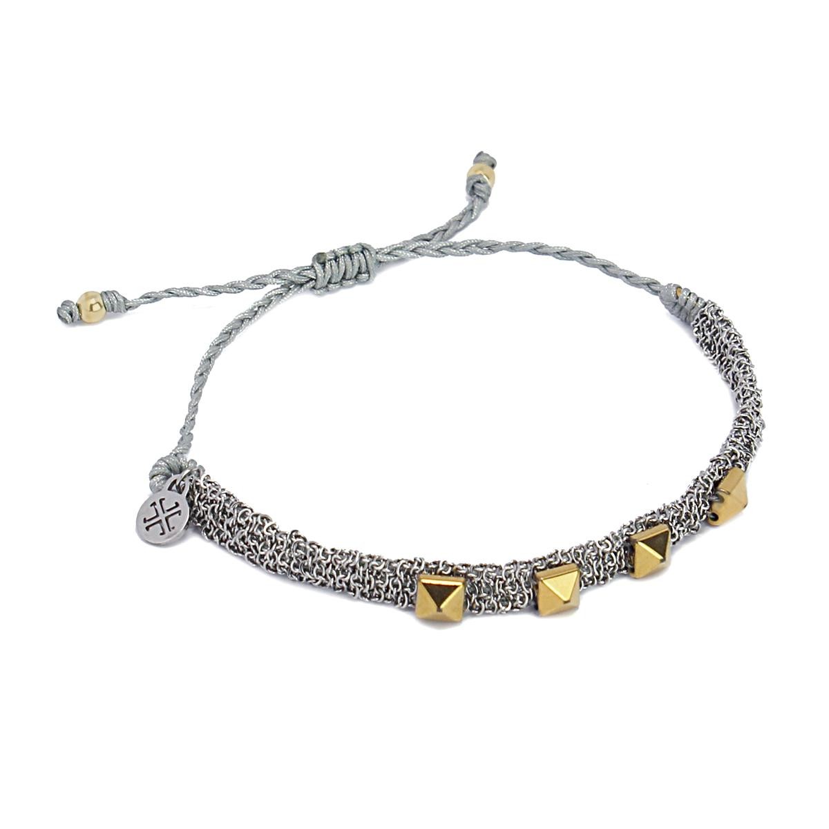 pulsera acero entretejida remaches plata