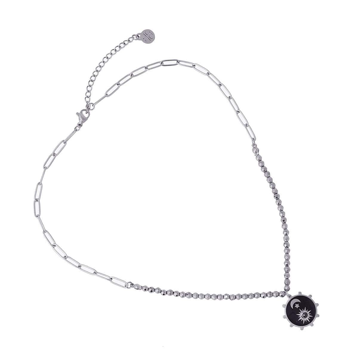 collar acero hematite colgante esmalte noche día anartxy