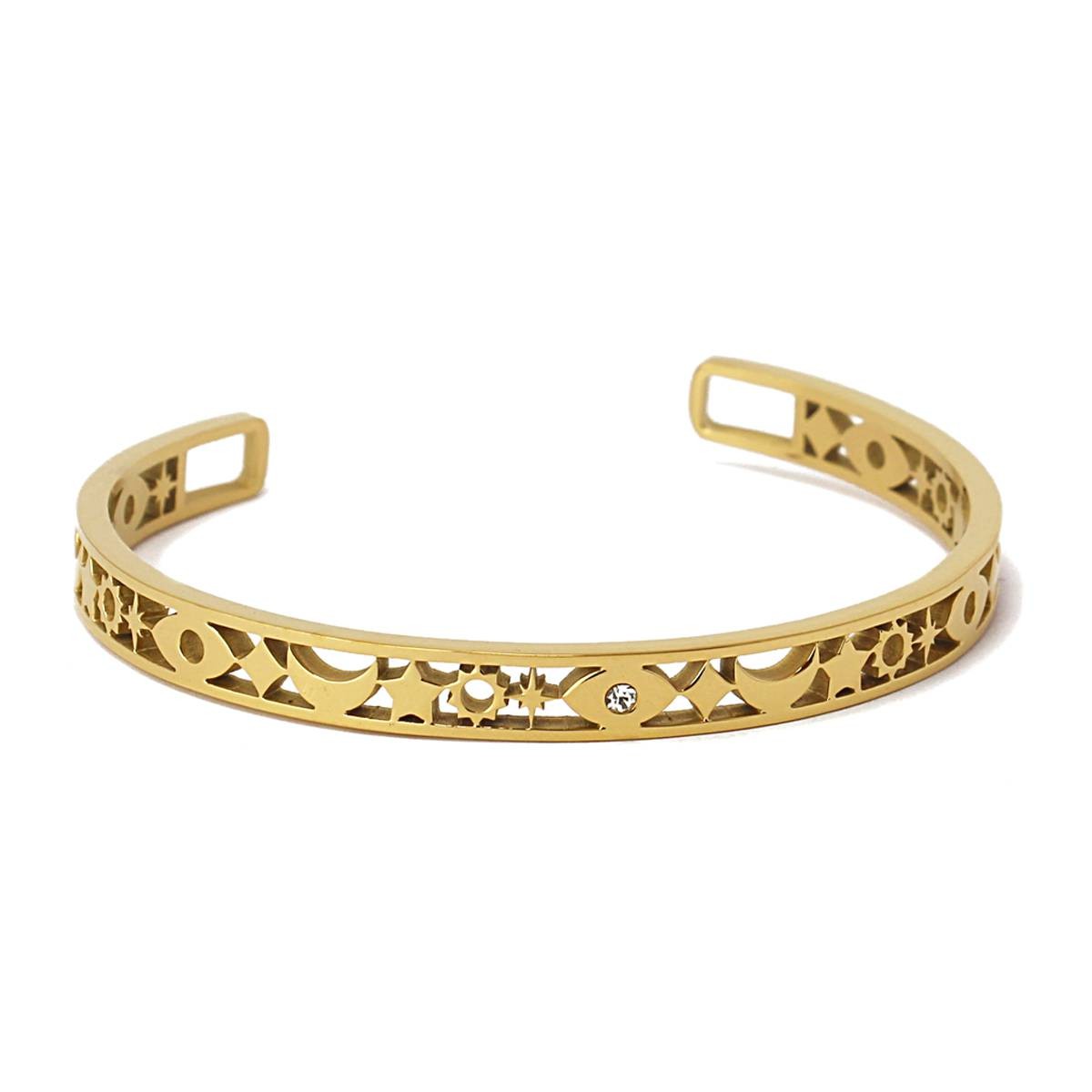 pulsera rígida lunas estrellas acero oro