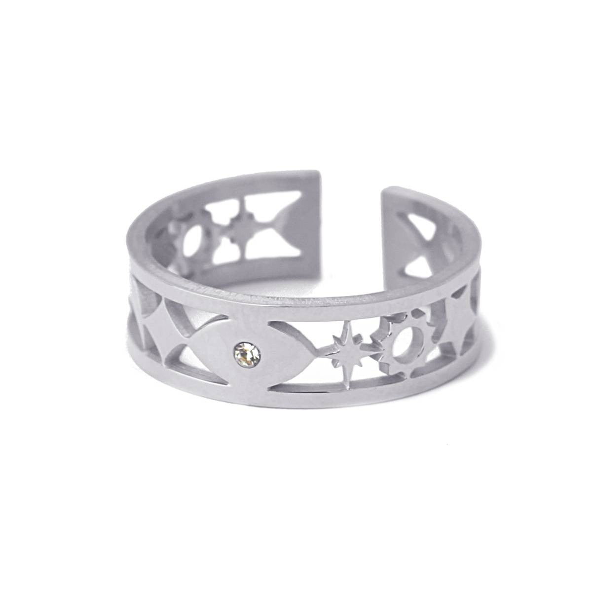 anillo ajustable acero sol luna estrellas anartxy