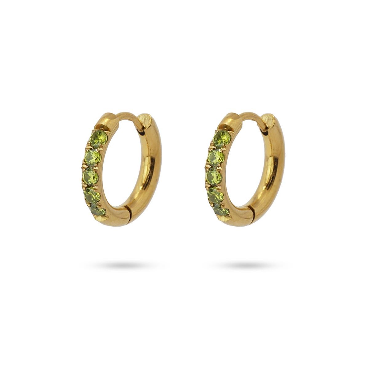 pendientes mini aros acero circonitas verde anartxy