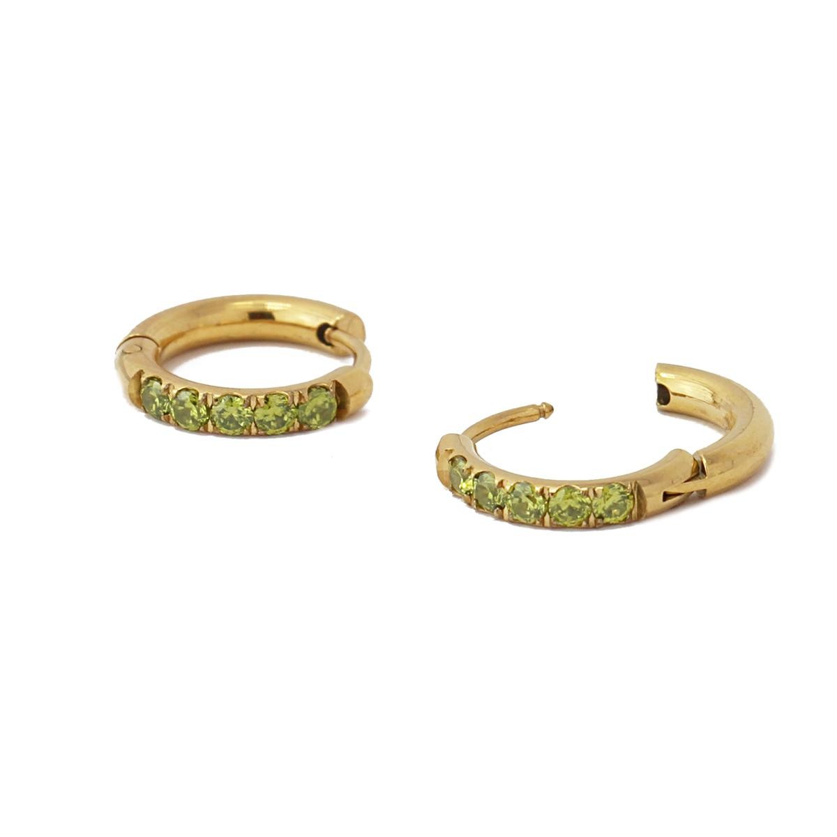pendientes mini aros acero circonitas verde