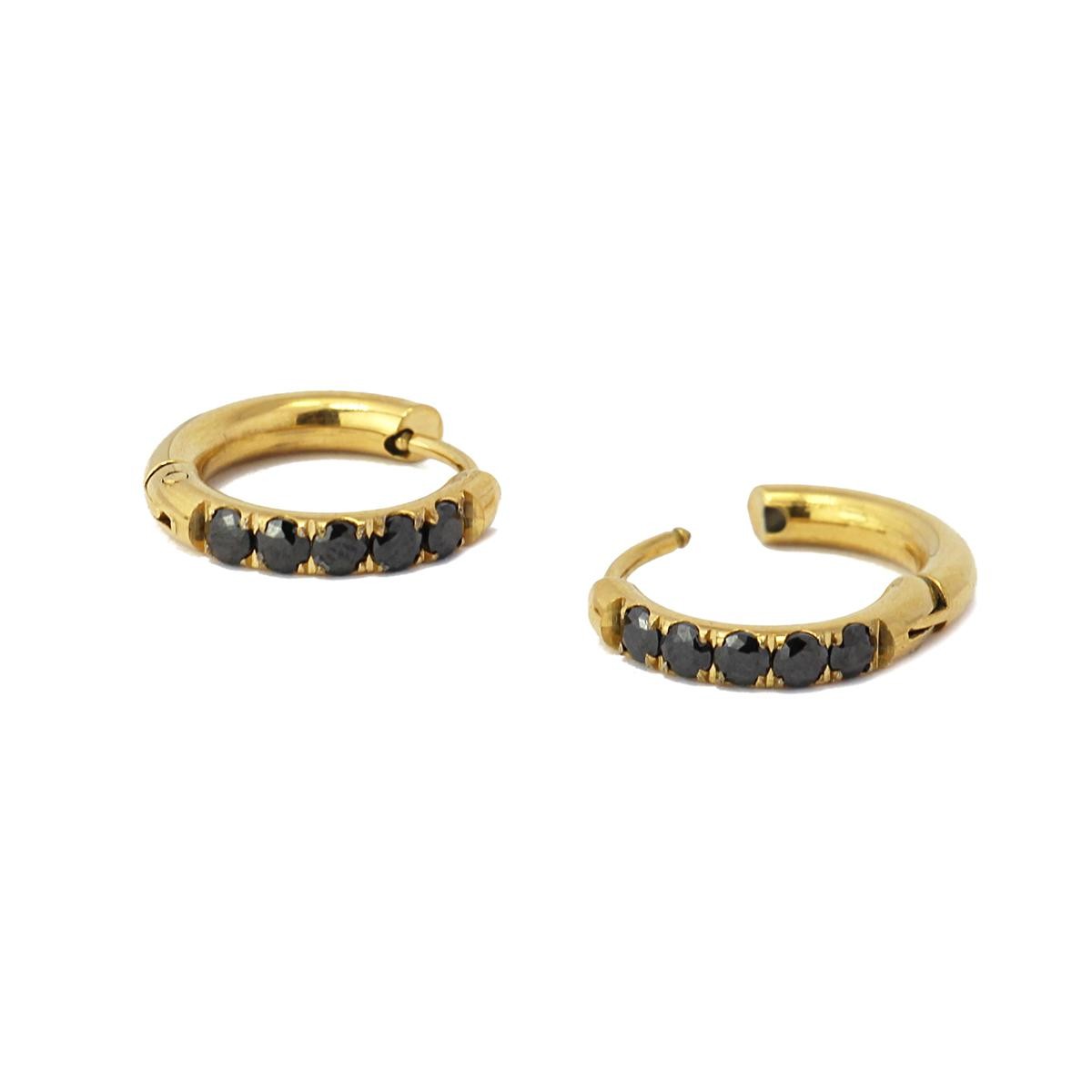 pendientes mini aros acero circonitas color negro anartxy