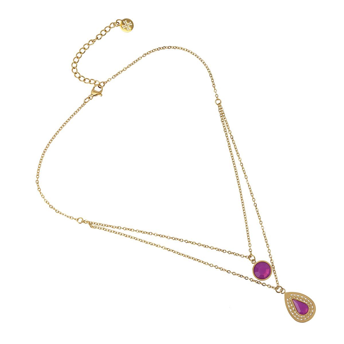 collar dos capas acero colgantes cristal