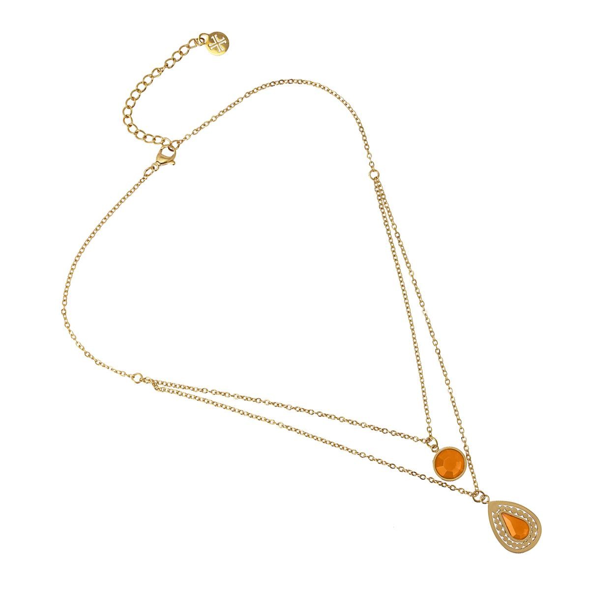 collar dos capas acero colgantes cristal naranja anartxy