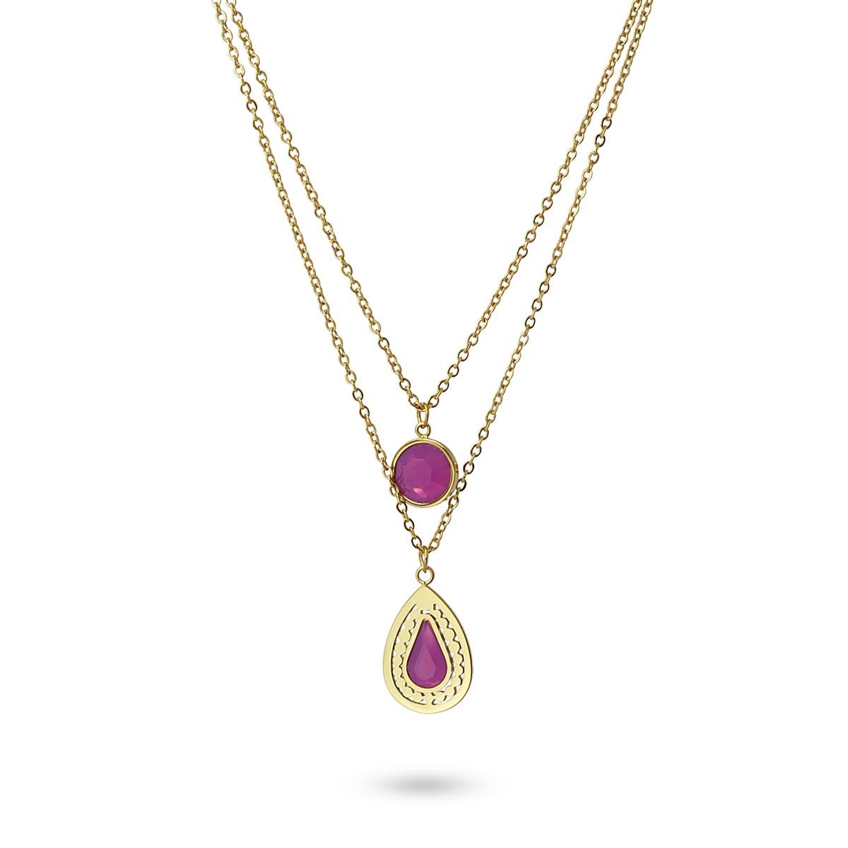 collar dos capas acero colgantes cristal violeta